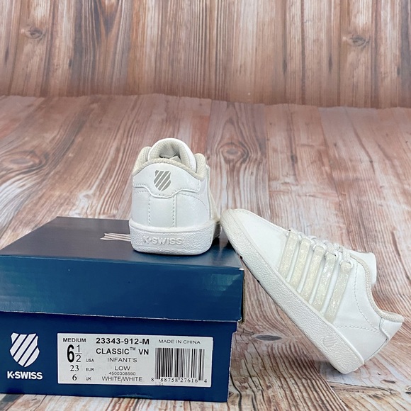 Custom Toddler K-Swiss All White Sneaker with Sparkly Stripes!!! 6 1/2 - Picture 3 of 5